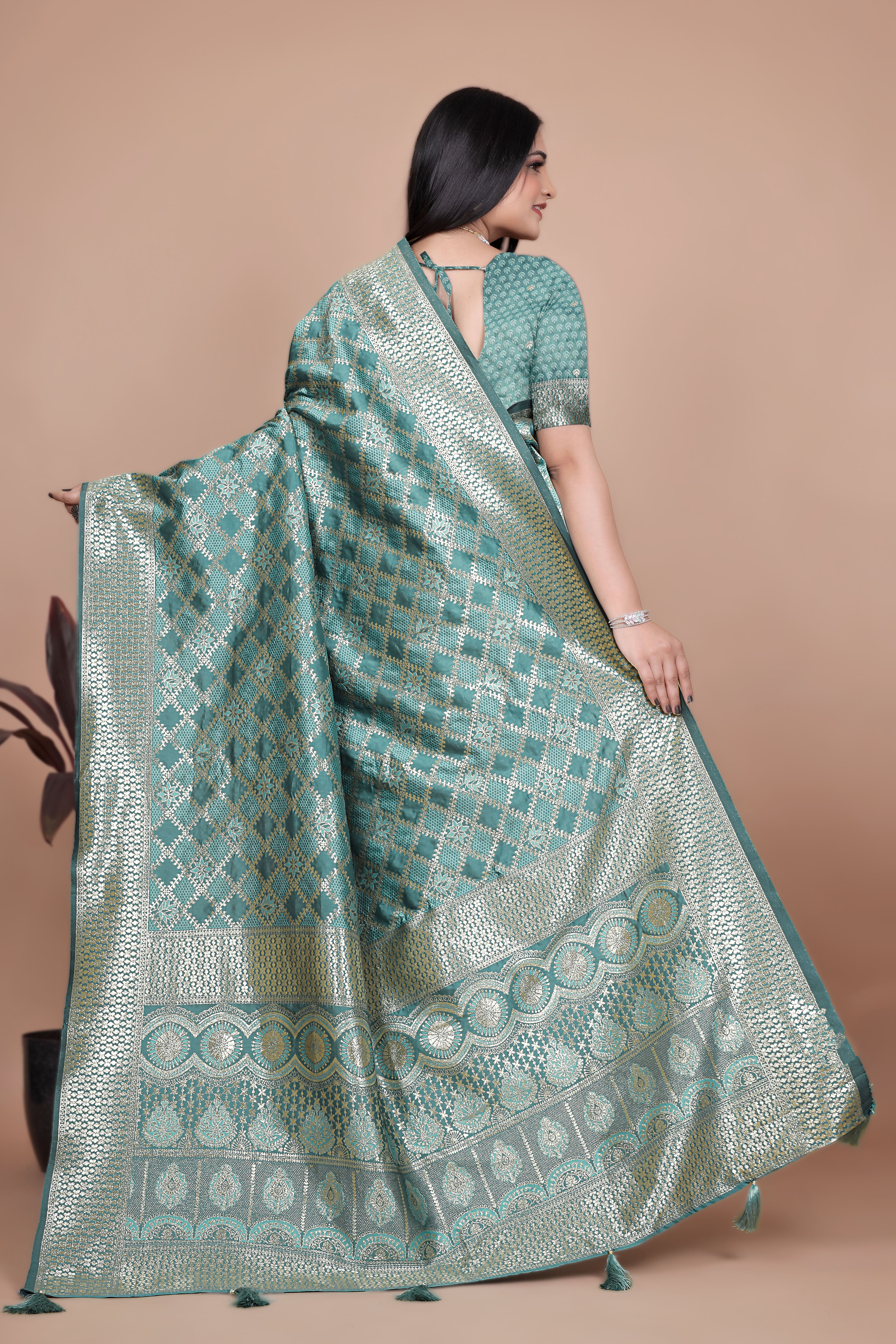 Banarasi Silk Saree with Golden Zari Elegance with 4 color ✨💚